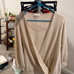Chenault Beige Long Sleeve Wrap Top